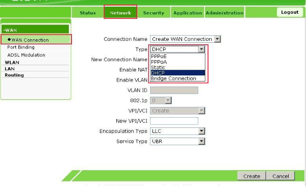 Настройка подключения по DHCP модема ZTE ZXV10 H108L